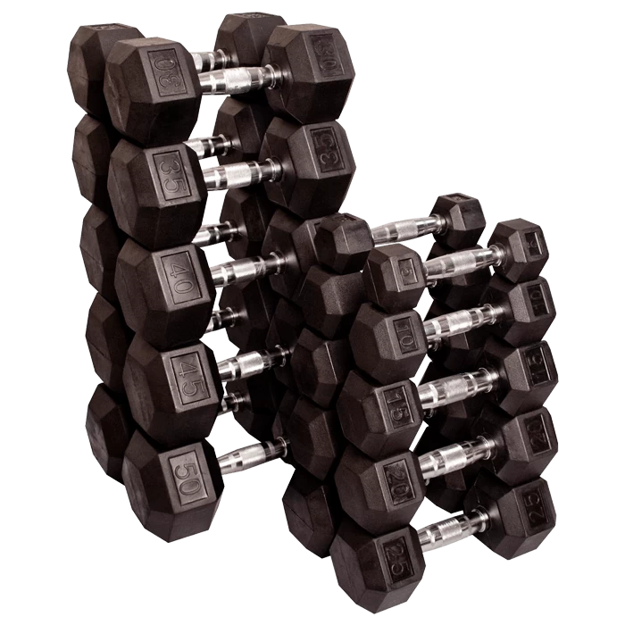 Body Solid Body-Solid Rubber Coated Hex Dumbbells Sets - 80 To 100 Lb. 3 Body Solid Body-Solid Rubber Coated Hex Dumbbells Sets - 80 To 100 Lb.